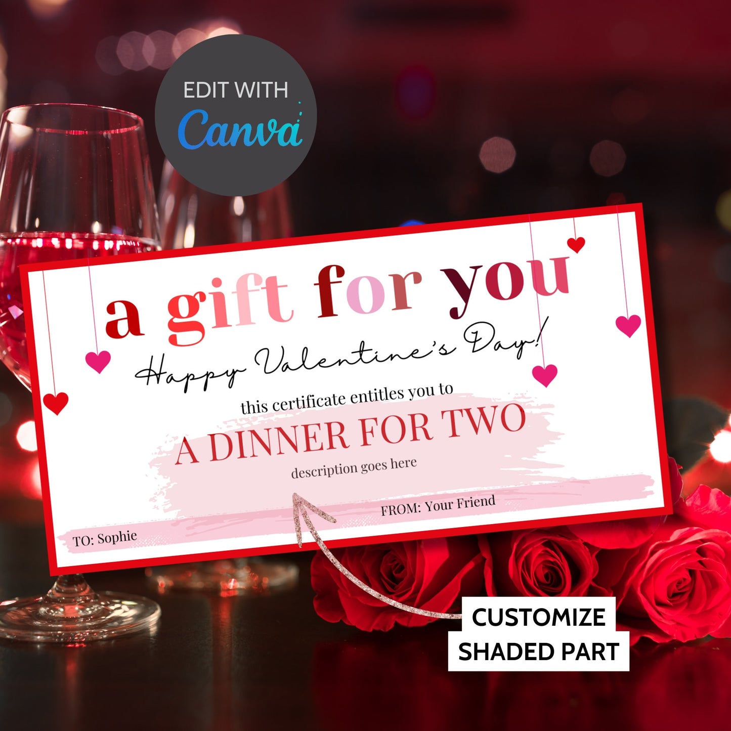 Printable Love Coupon Voucher | Instant Download | V Day Gift Certificate | Valentine’s Day Gift | Vday Gift