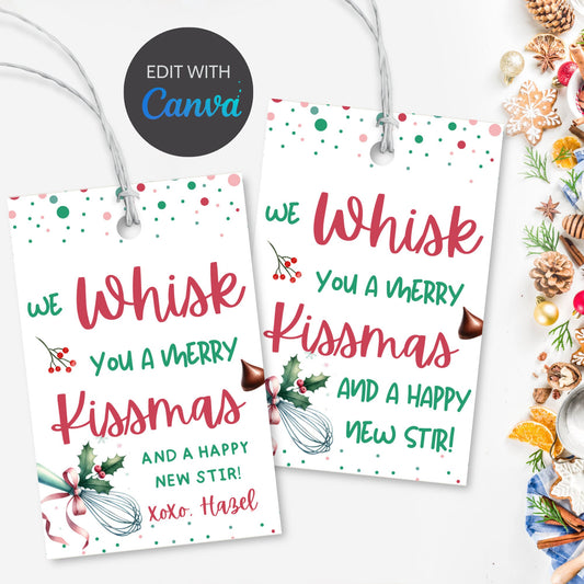 We Whisk You A Merry Kissmas Printable Tags, Christmas Printable Tags, DIY Christmas Tags, I Whisk You A Merry Christmas, Digital Gift Tags