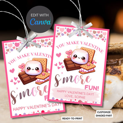 Printable You Make Valentine Smore Fun | Instant Download | Editable | Smores Bar | Smores Valentine Tag | Teacher Smores | Friend Smores