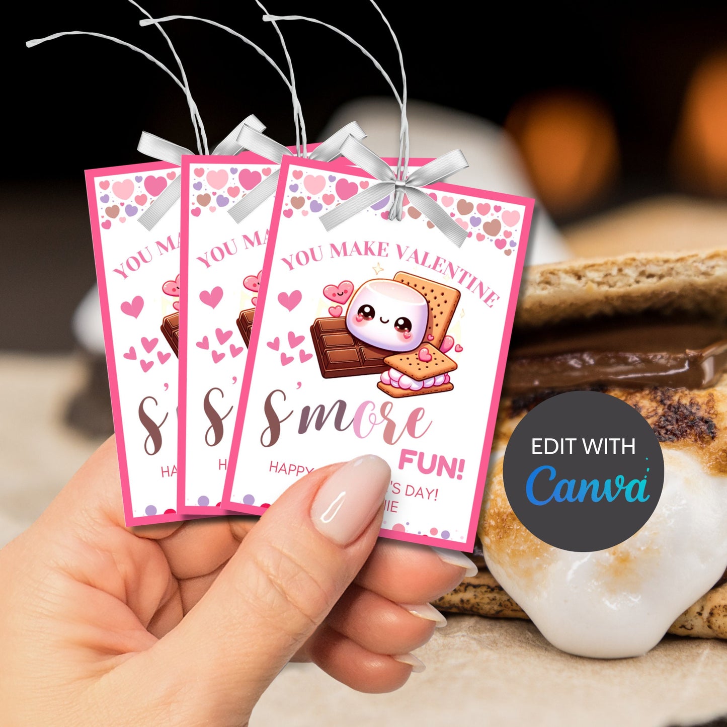 Printable You Make Valentine Smore Fun | Instant Download | Editable | Smores Bar | Smores Valentine Tag | Teacher Smores | Friend Smores