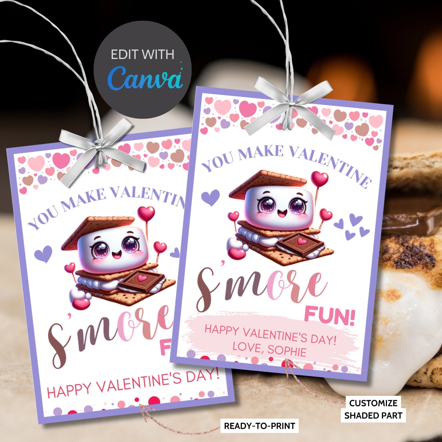 Printable You Make Valentine Smore Fun | Instant Download | Editable | Smores Bar | Smores Valentine Tag | Teacher Smores | Friend Smores