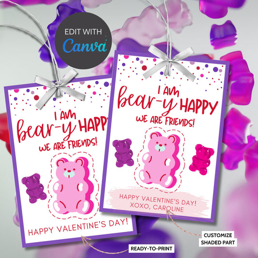 Printable Gummy Bear Valentine Tag | Gummy Bear Valentine Stickers | Classmate Friend School | Instant Download | Printable Valentines