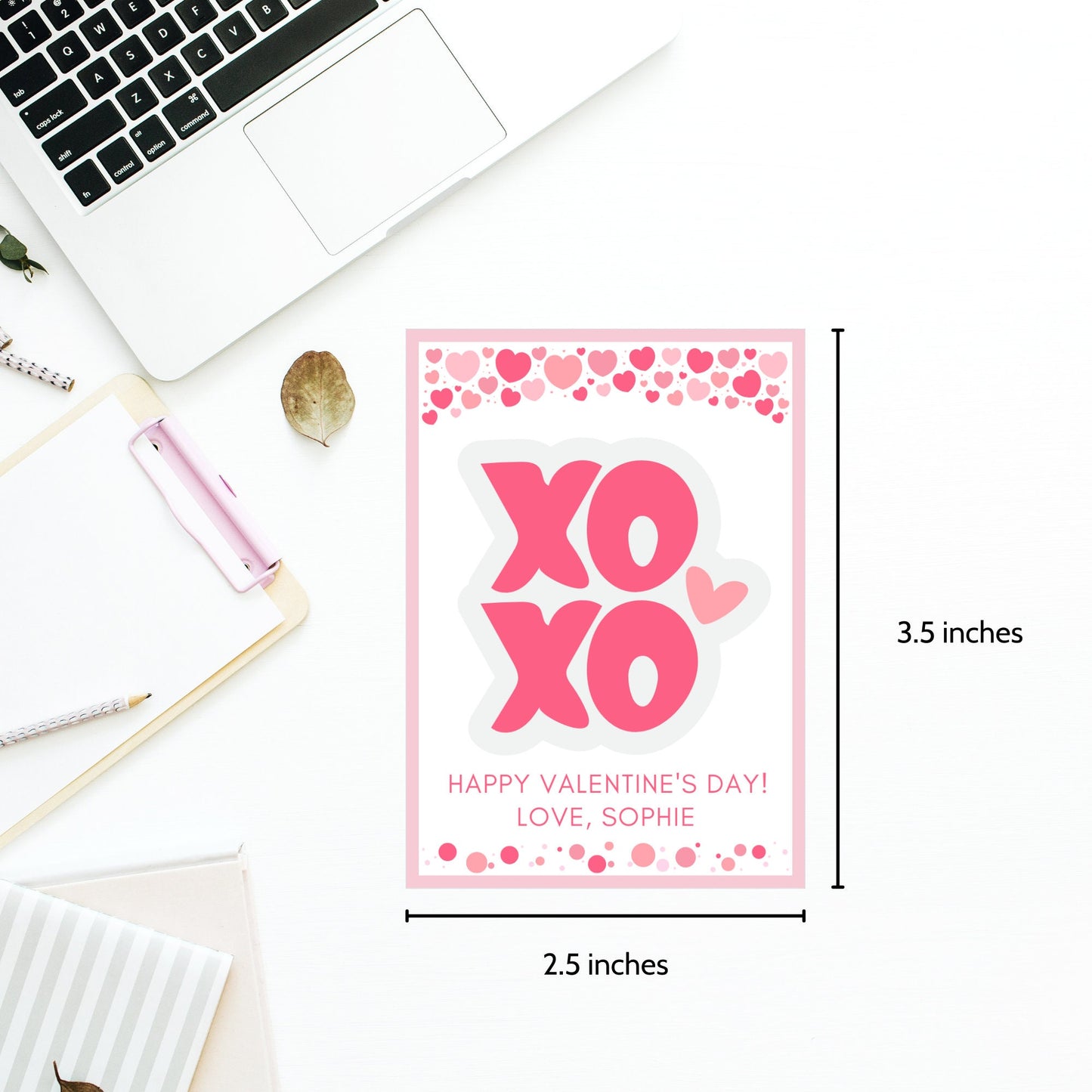 Printable XOXO Valentine Tag Card, Teacher Friend PTO Classroom Valentines, Valentine Treat Bag Tag, Editable with Canva, Instant Download