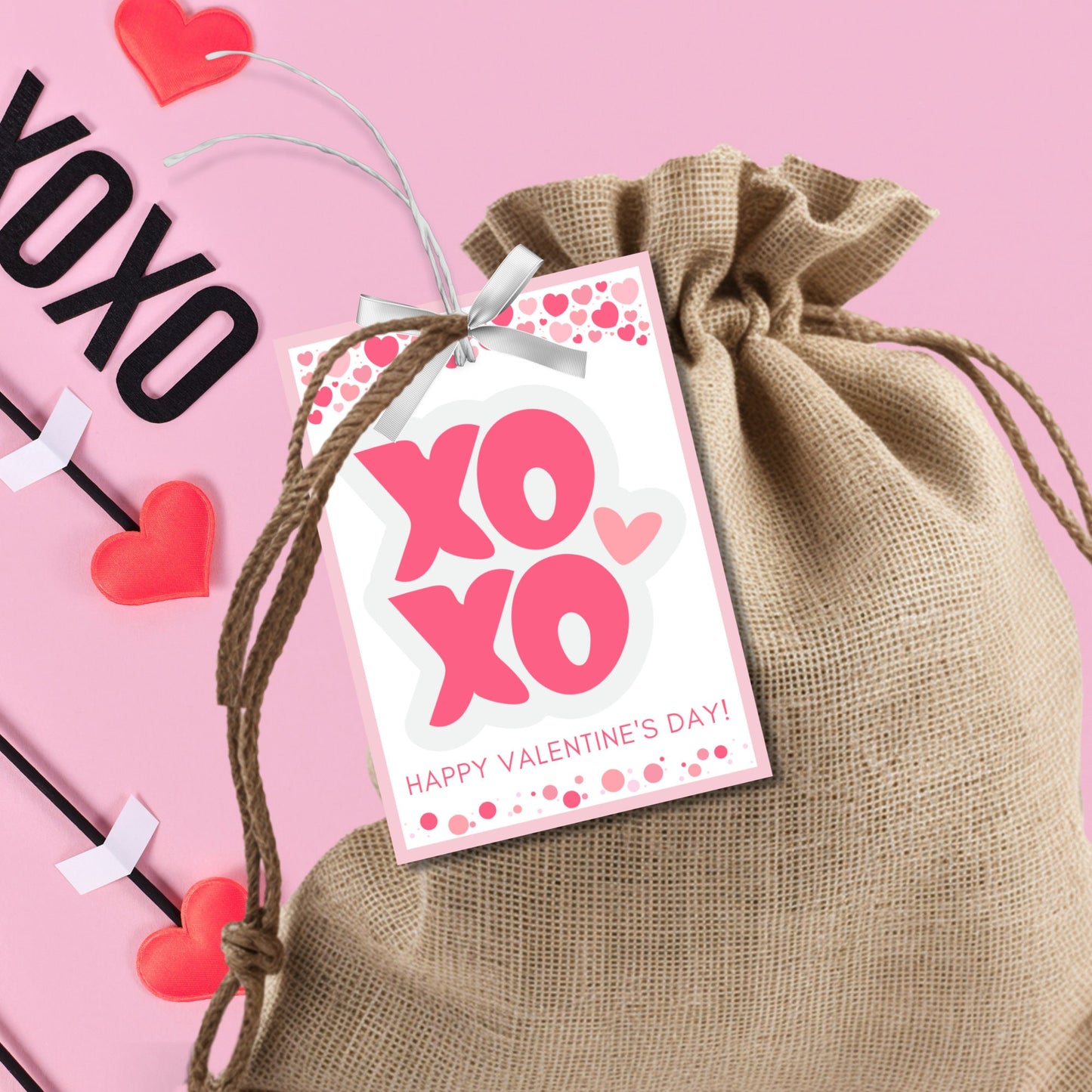 Printable XOXO Valentine Tag Card, Teacher Friend PTO Classroom Valentines, Valentine Treat Bag Tag, Editable with Canva, Instant Download