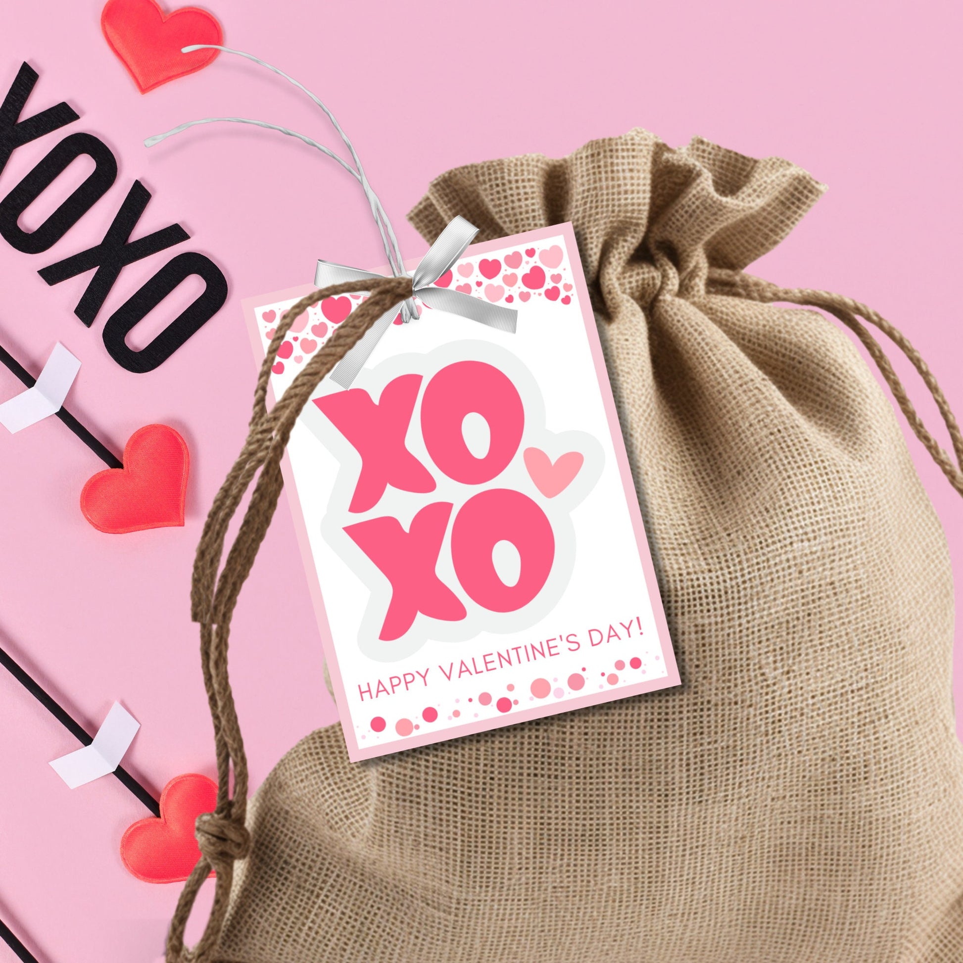 Printable XOXO Valentine Tag Card, Teacher Friend PTO Classroom Valentines, Valentine Treat Bag Tag, Editable with Canva, Instant Download