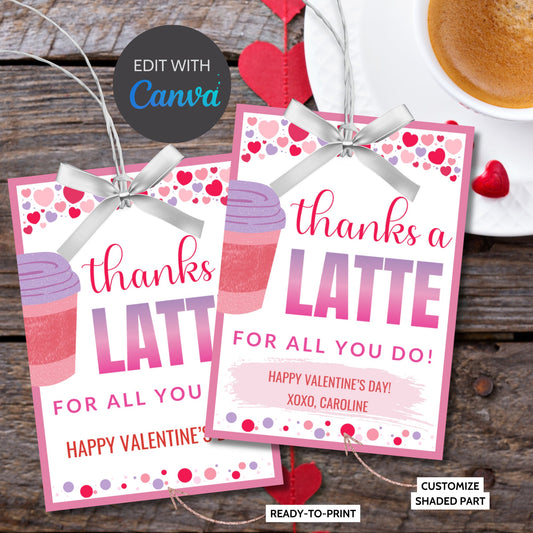 Coffee Gift Tag | Thanks A Latte | Valentine Teacher Present | Teacher Gift Card Holder | Teacher Appreciation Gift | Employee Gift