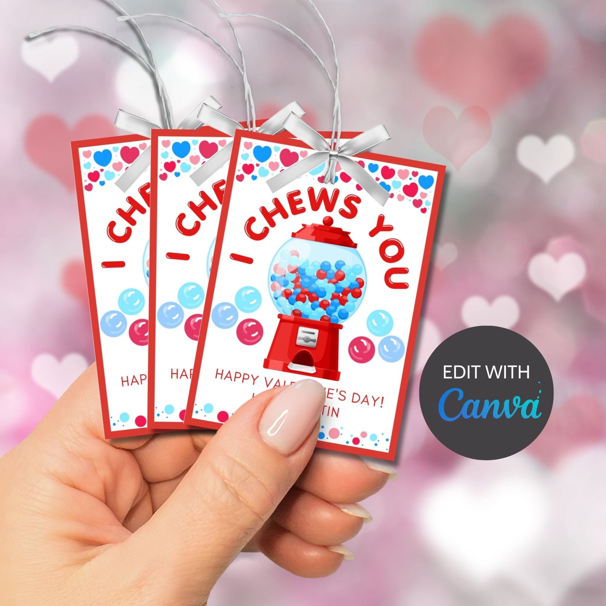 I Chews You From Boy | I Choose You | Gumball Machine Kid Valentine Card | Preschooler Daycare | Class Favor | Easy Valentine | Editable Bubble Gum