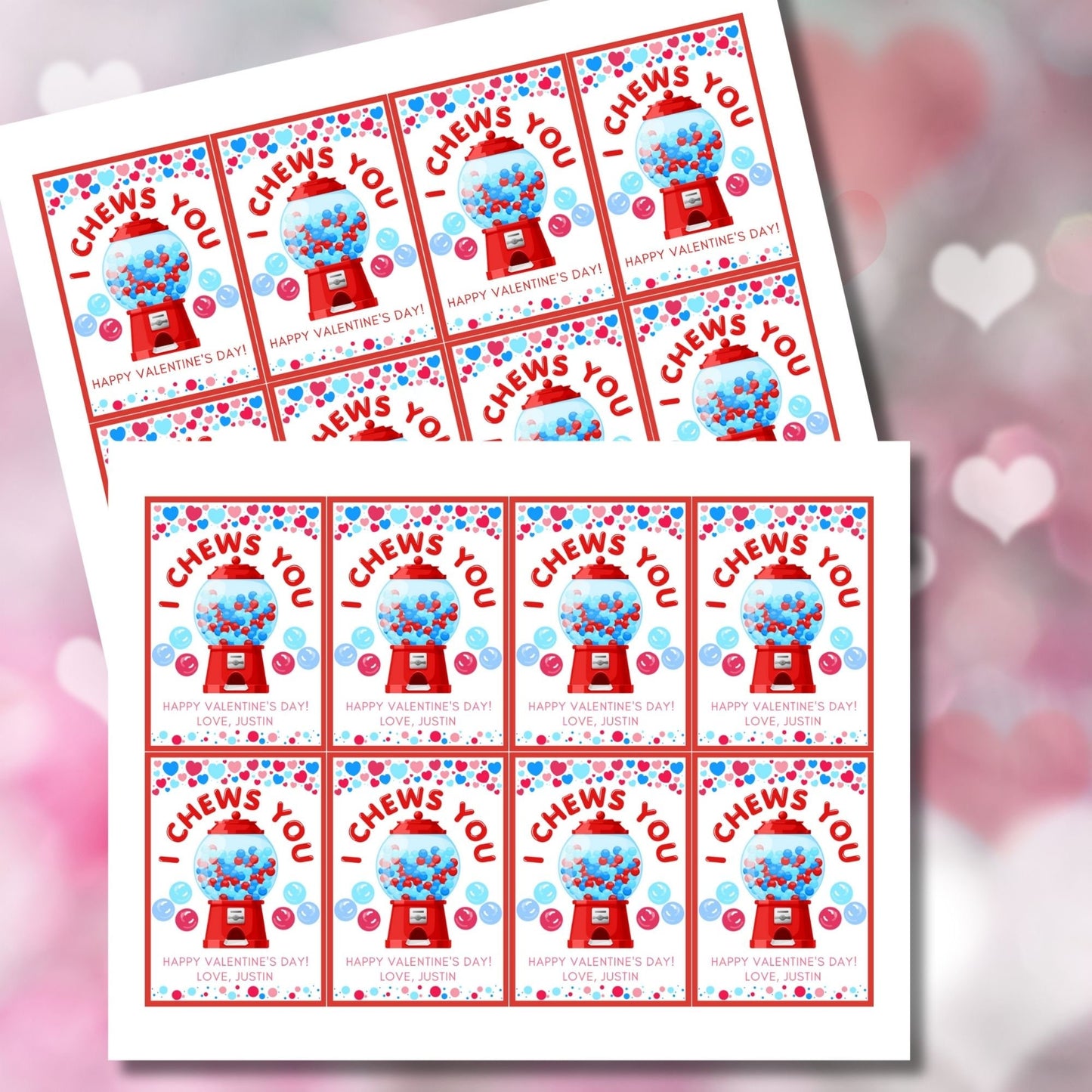 I Chews You From Boy | I Choose You | Gumball Machine Kid Valentine Card | Preschooler Daycare | Class Favor | Easy Valentine | Editable Bubble Gum