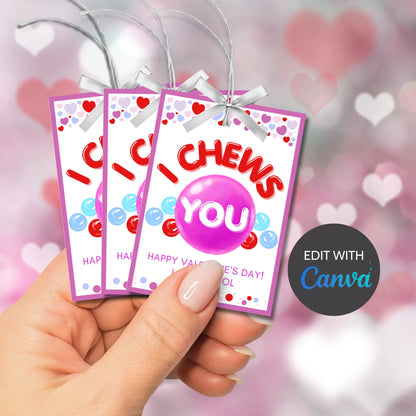 I Chews You | I Choose You | Gumball Machine Kid Valentine Card | Preschooler Daycare | Class Favor | Editable Bubble Gum