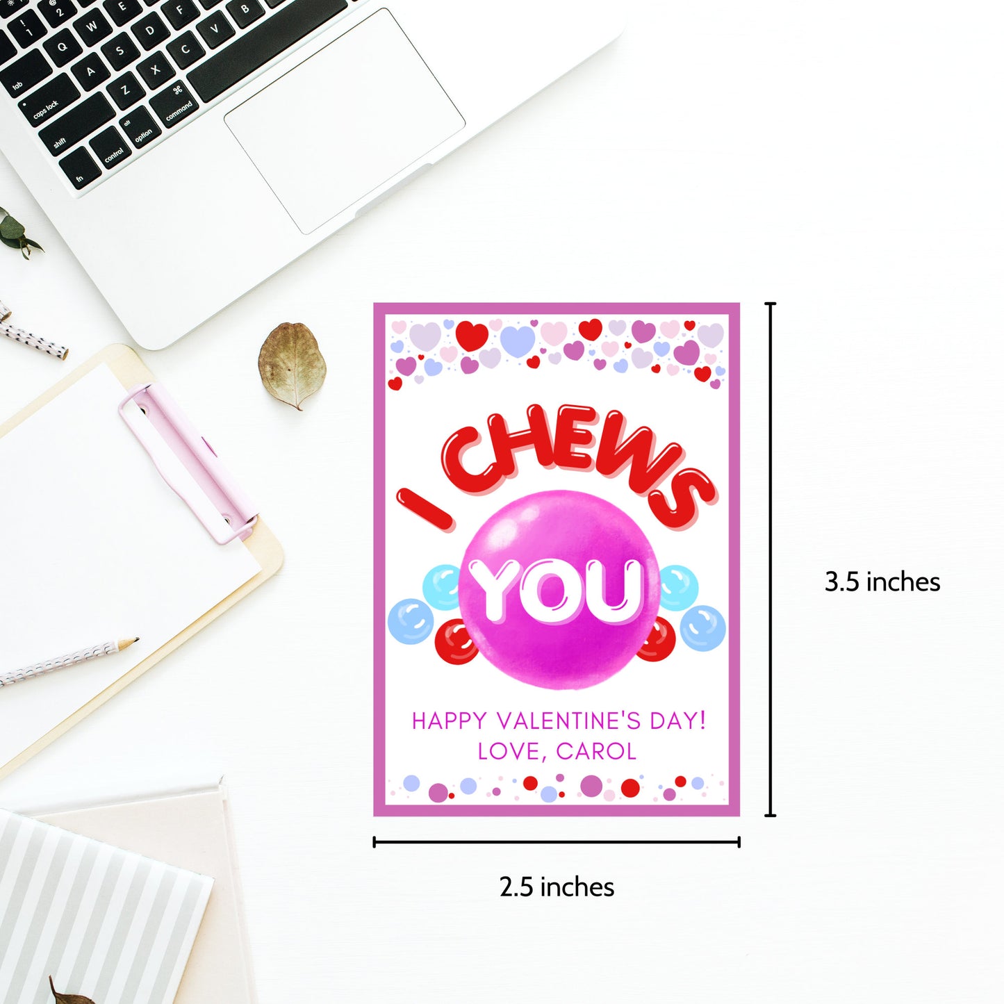 I Chews You | I Choose You | Gumball Machine Kid Valentine Card | Preschooler Daycare | Class Favor | Editable Bubble Gum