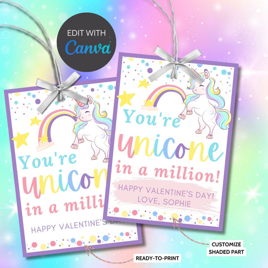 Printable Valentines Unicorn Tag | School Valentines | Kids Unicorn Vday Tag | Printable Valentine Gifts Tags | Rainbow Valentine