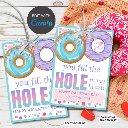 Printable Donut Hole Tag | Donut Birthday Valentine Baby Shower | Treat Topper | Chocolate Vanilla Sprinkle | Editable Template Donut Favor