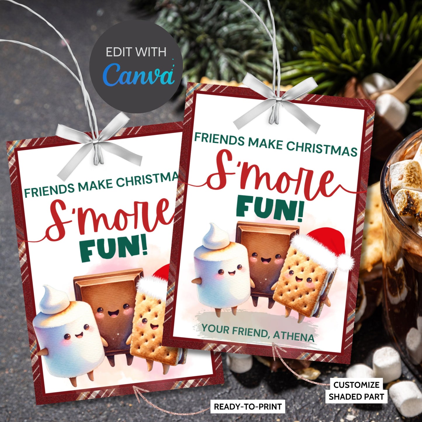 Friends Make Christmas Smore Fun, Christmas Smore Tag Printable, Christmas Favor Tags, Holiday Treats For Classroom, Christmas Class Gifts