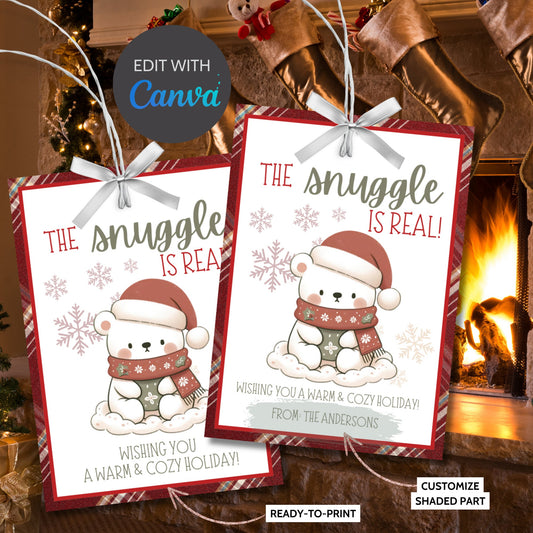 Secret Santa, The Snuggle Is Real, Editable The Snuggle Is Real Christmas Gift Tags, White Elephant Instant Download