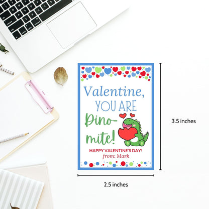 Printable Dinosaur Valentines Day Tag From Boy | Dino-Mite Valentine | Printable Valentine | V Day Cards Dinosaur Valentine Favor Tags