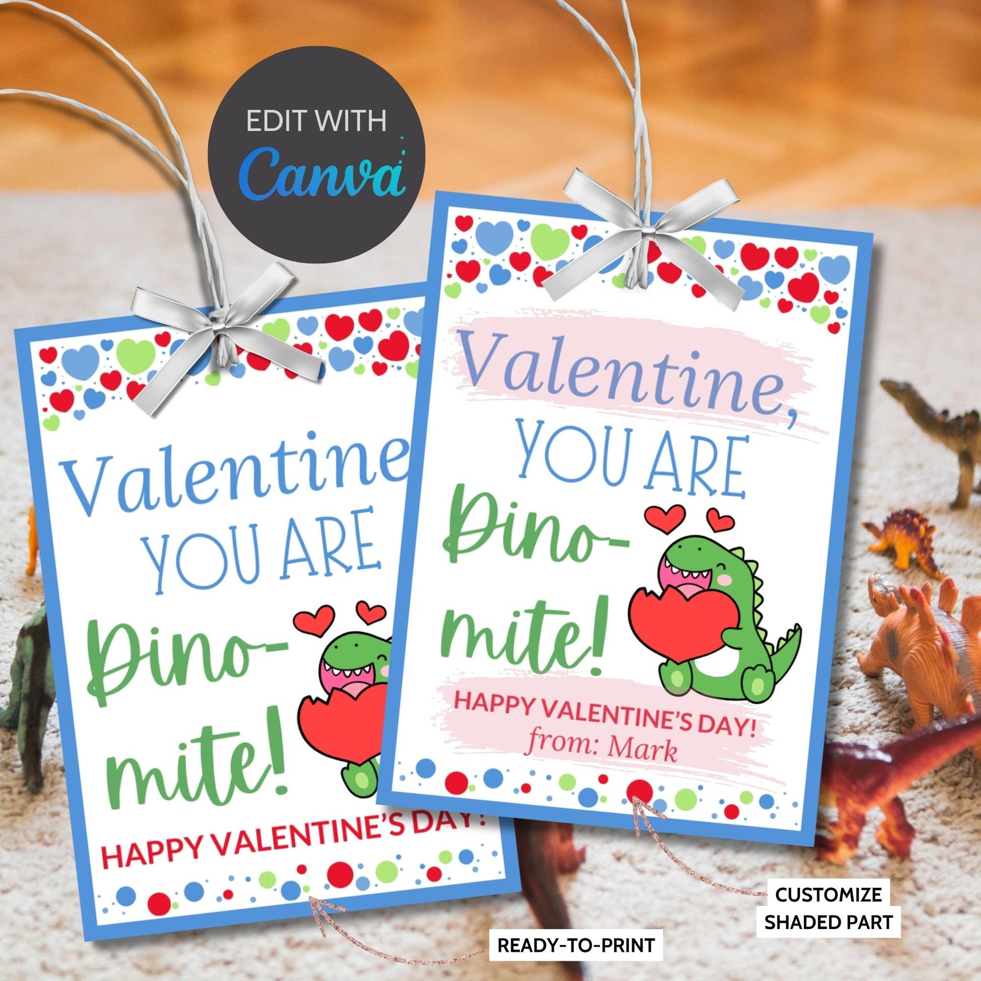 Printable Dinosaur Valentines Day Tag From Boy | Dino-Mite Valentine | Printable Valentine | V Day Cards Dinosaur Valentine Favor Tags