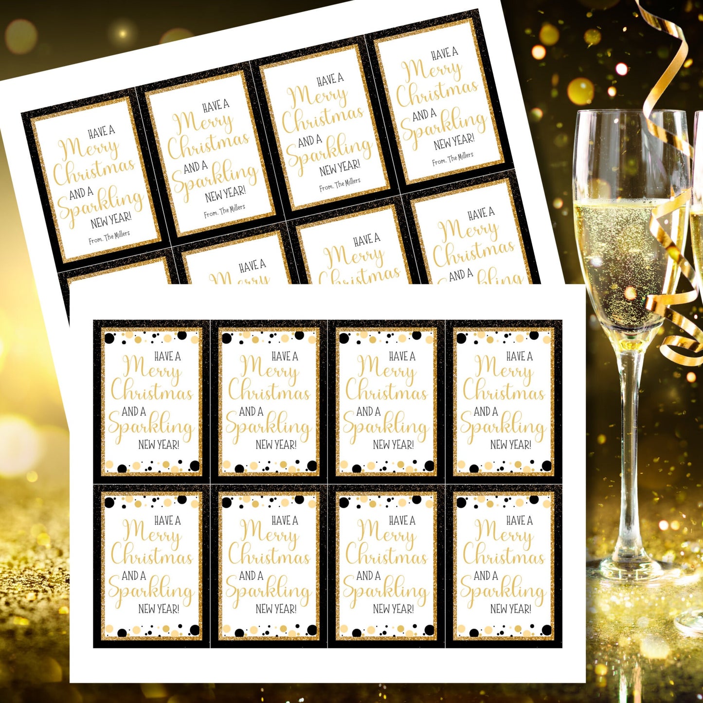 Sparkling New Year Tag, New Year Tag, Christmas Gift Tag Printable, New Years Eve Treat, Champagne Tag