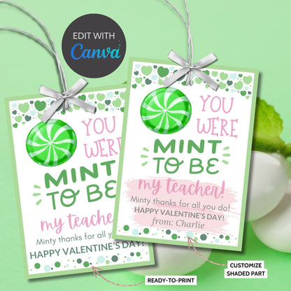 Printable Valentines Mint Tags | You Were Mint To Be | Thank You Gift Label | Canva Template | Instant Download | Valentine Gift Tag