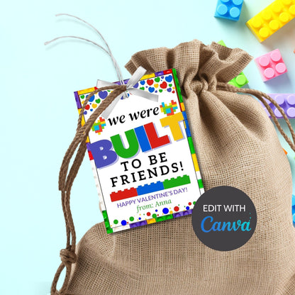 Printable Built To Be Friends | We Were Built To Be Friends Valentine | Brick Valentine | Gift For Him Her | Friendship Tag