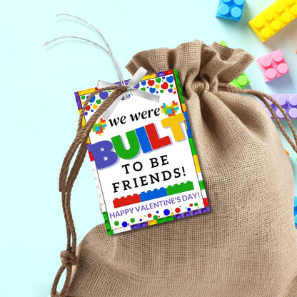 Printable Built To Be Friends | We Were Built To Be Friends Valentine | Brick Valentine | Gift For Him Her | Friendship Tag