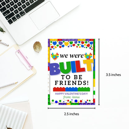 Printable Built To Be Friends | We Were Built To Be Friends Valentine | Brick Valentine | Gift For Him Her | Friendship Tag