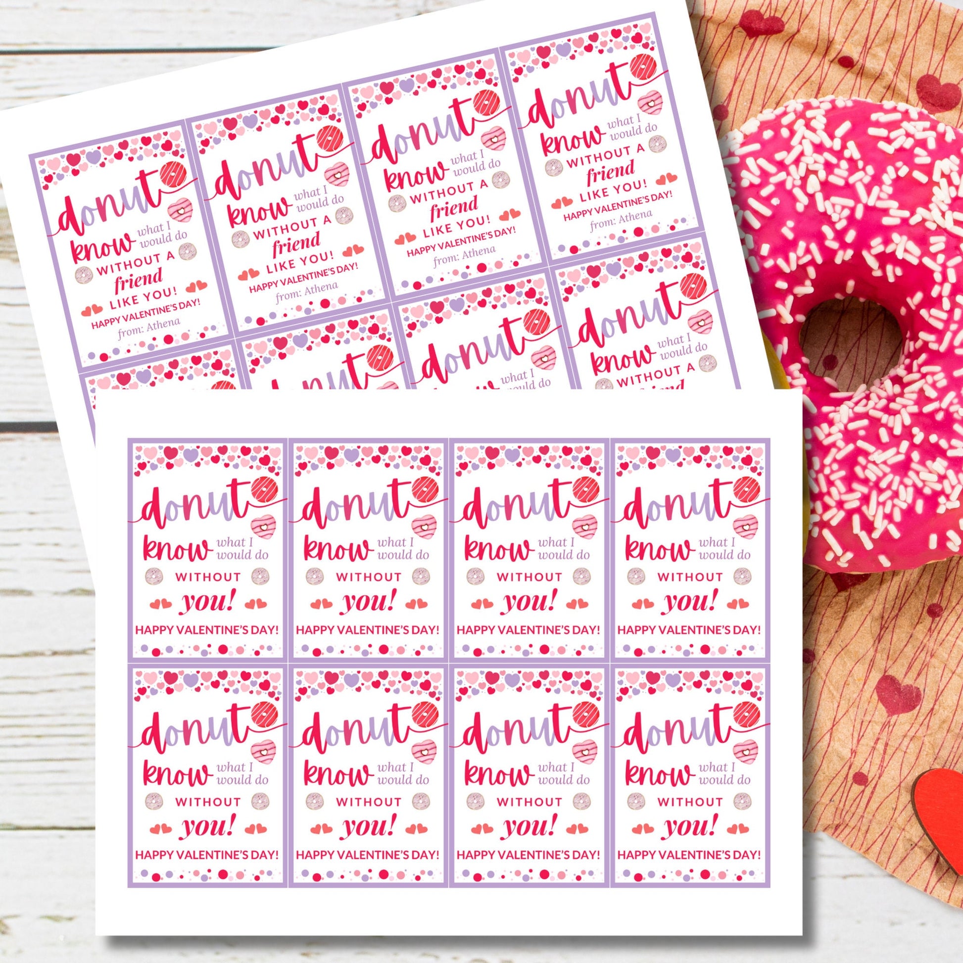 I Donut Know What I Would Do Without You | Valentine Favor Tags | Friend Like You | Dunkin Donut | Donut Stickers