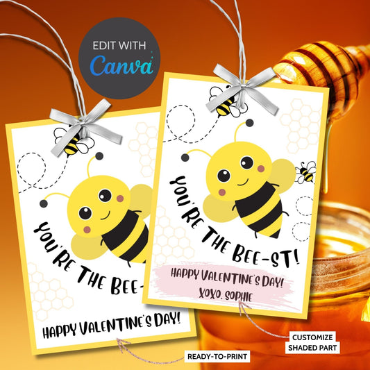 Printable Editable Bee Valentine Tag Bee Mine | Kids Classroom Cute Pun Tag | Honey Bee | Bumblebee | Cookie Tag