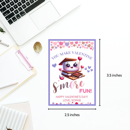 Printable You Make Valentine Smore Fun | Instant Download | Editable | Smores Bar | Smores Valentine Tag | Teacher Smores | Friend Smores