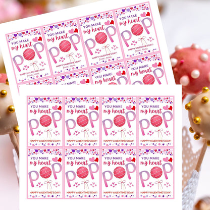 Printable Editable Valentine Cake Pop Tag | School Tag | Editable You Make My Heart Pop Valentine | Valentine Favor Tag | Valentine Gift Tag