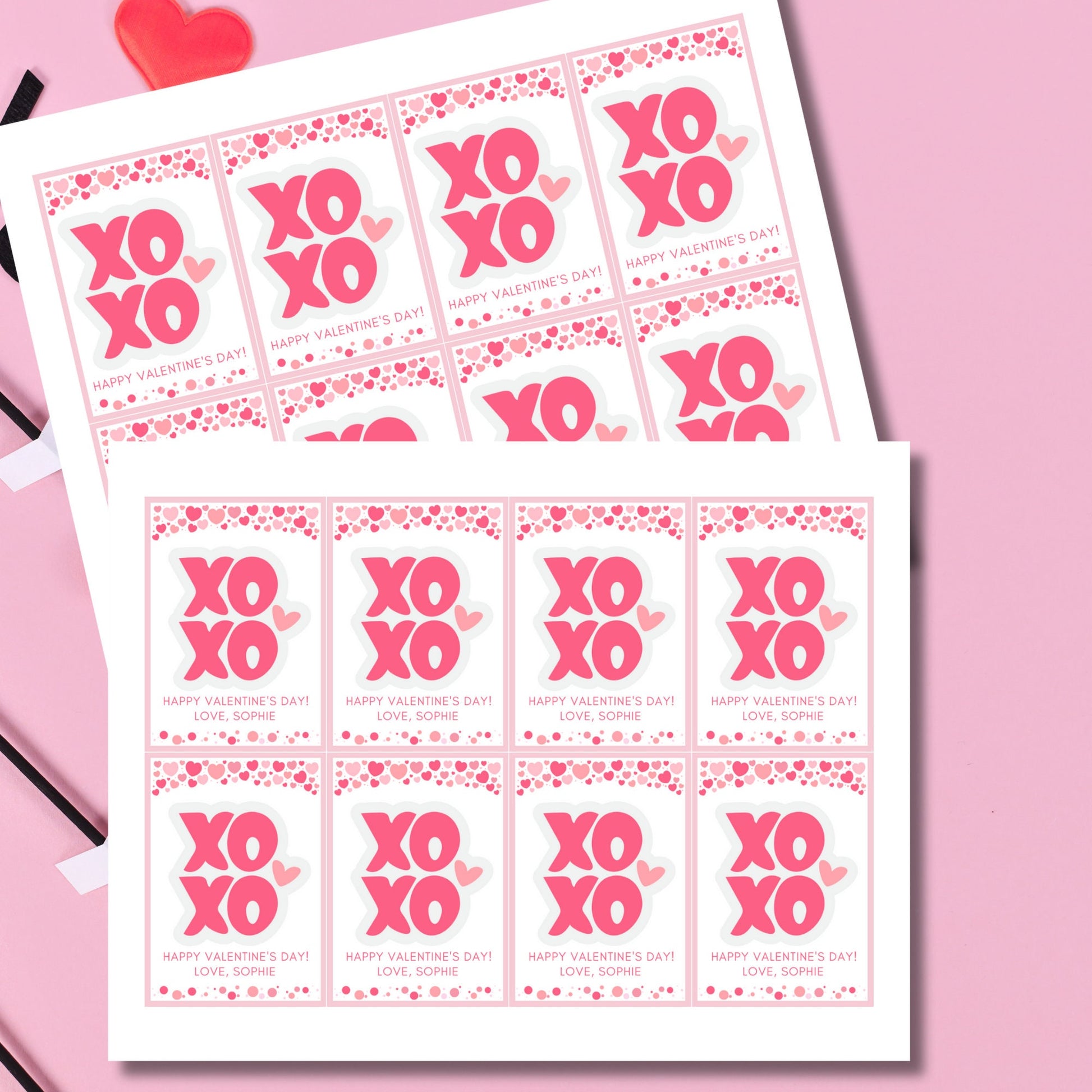 Printable XOXO Valentine Tag Card, Teacher Friend PTO Classroom Valentines, Valentine Treat Bag Tag, Editable with Canva, Instant Download