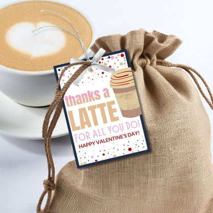 Printable Coffee Gift Tag | Thanks A Latte | Teacher Staff Coworker Appreciation Valentine Present | Gift Card | Employee Gift