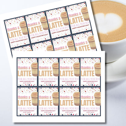 Printable Coffee Gift Tag | Thanks A Latte | Teacher Staff Coworker Appreciation Valentine Present | Gift Card | Employee Gift