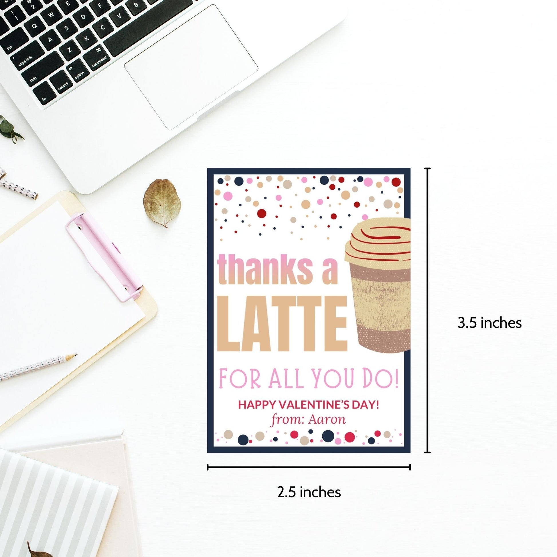 Printable Coffee Gift Tag | Thanks A Latte | Teacher Staff Coworker Appreciation Valentine Present | Gift Card | Employee Gift