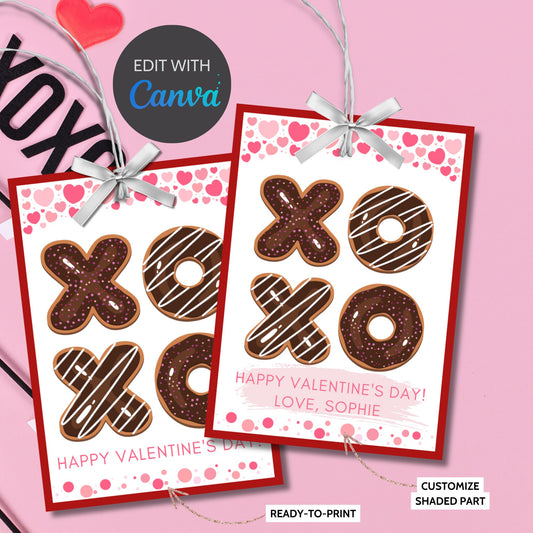 Printable XOXO Valentine Tag Card, Teacher Friend PTO Classroom Valentines, Valentine Treat Bag Tag, Editable with Canva, Instant Download