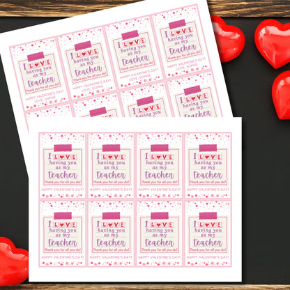 Printable I Love Having You as my Teacher Valentines Day Card, Classroom Teacher Valentine Tag, DIY Instant Download Personalize with Canva