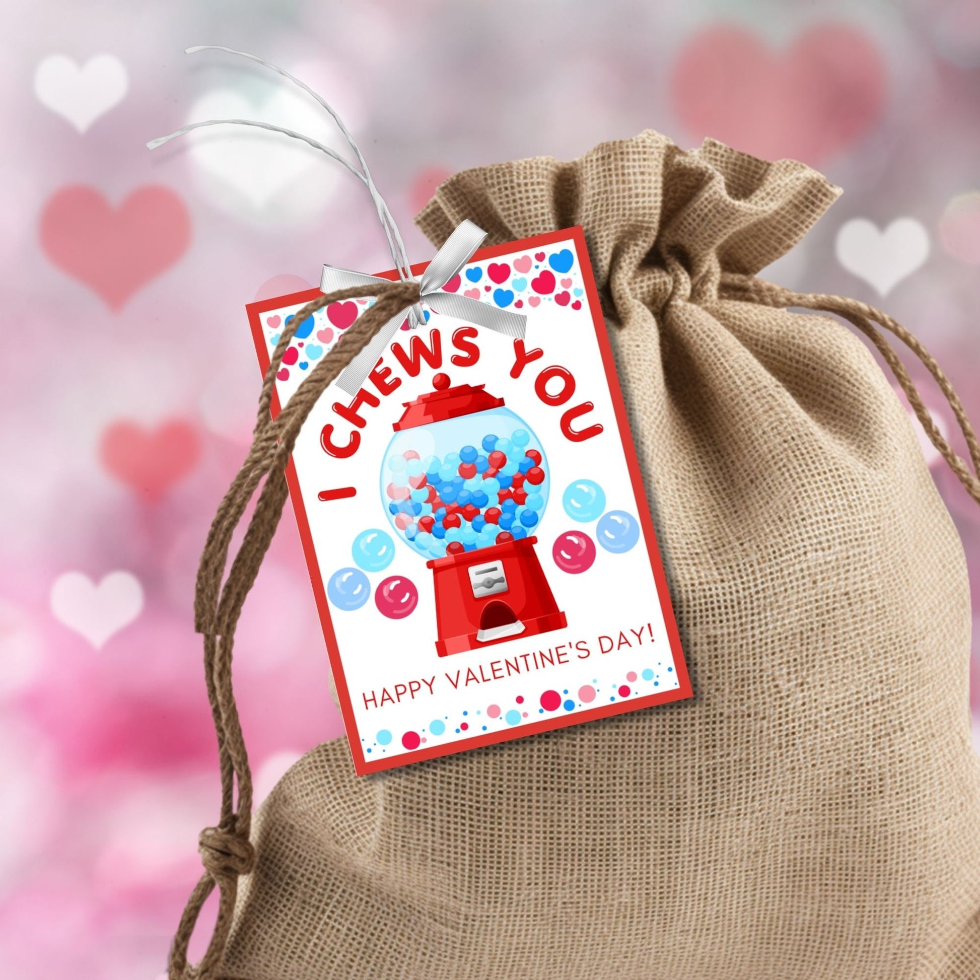 I Chews You From Boy | I Choose You | Gumball Machine Kid Valentine Card | Preschooler Daycare | Class Favor | Easy Valentine | Editable Bubble Gum