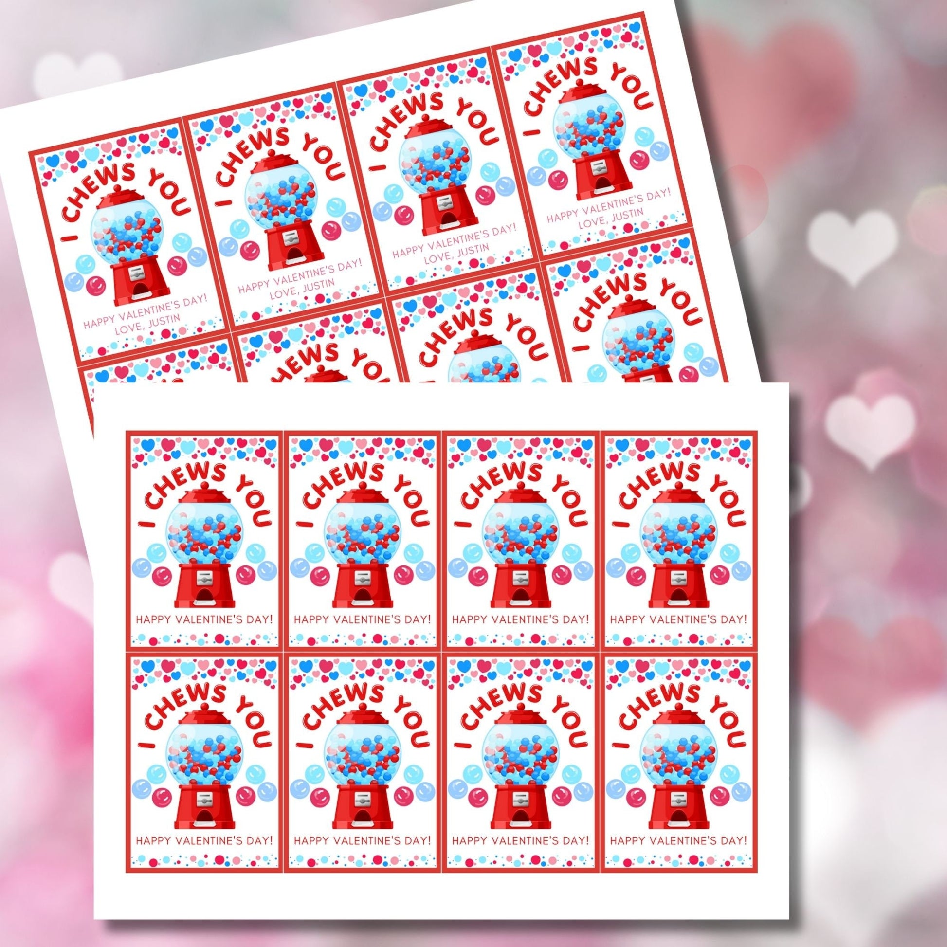 I Chews You From Boy | I Choose You | Gumball Machine Kid Valentine Card | Preschooler Daycare | Class Favor | Easy Valentine | Editable Bubble Gum