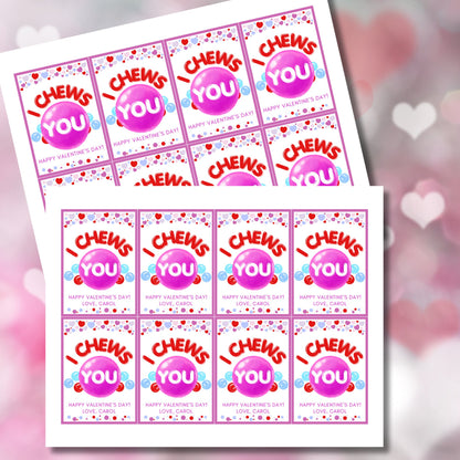 I Chews You | I Choose You | Gumball Machine Kid Valentine Card | Preschooler Daycare | Class Favor | Editable Bubble Gum