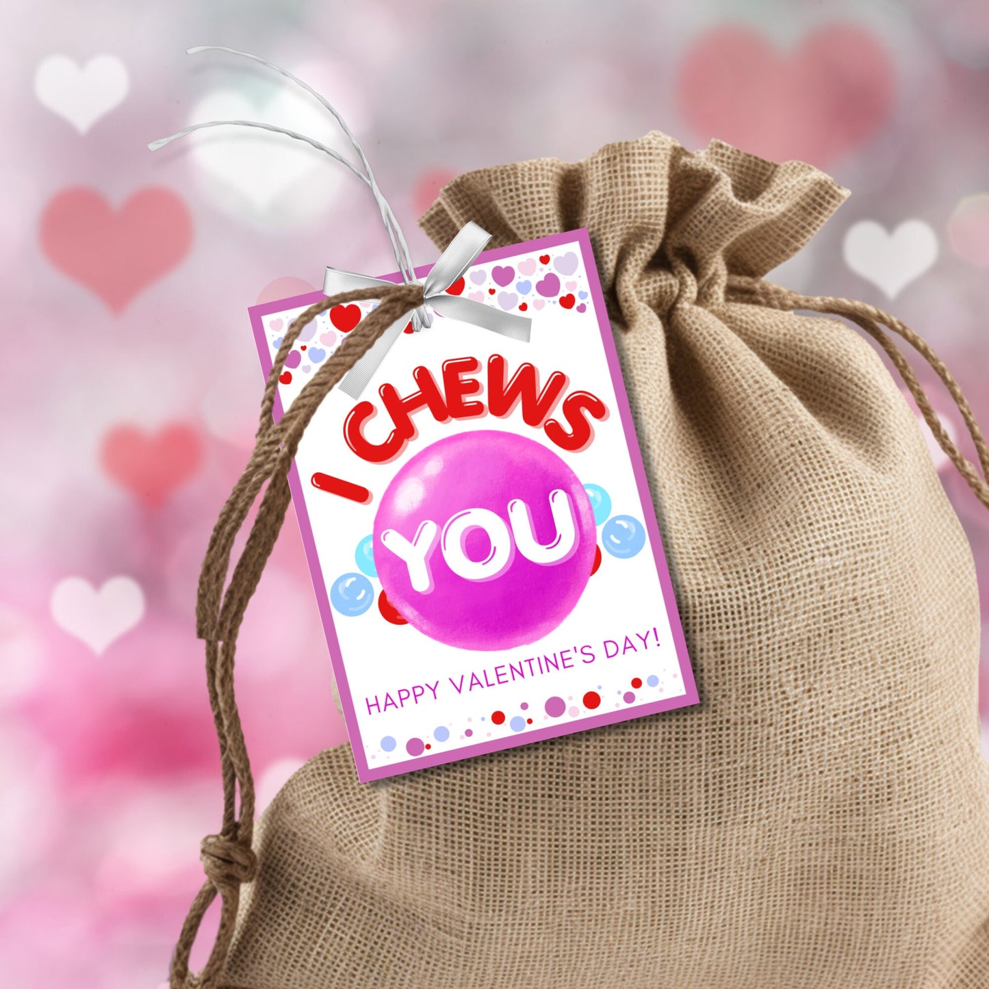 I Chews You | I Choose You | Gumball Machine Kid Valentine Card | Preschooler Daycare | Class Favor | Editable Bubble Gum