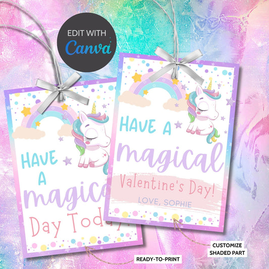 Printable Valentine Unicorn Tag | Have a Magical Valentine | School Kids Unicorn Vday Tag | Printable Valentine Gift Tag | Rainbow Valentine