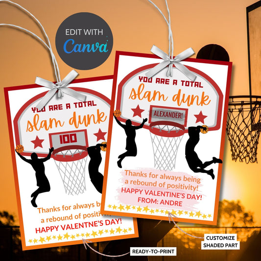 Basketball Valentines Printable Boy | Classroom Valentine | Sports Valentine Day Tag | Instant Download | Slam Dunk | Kids Valentine Cards