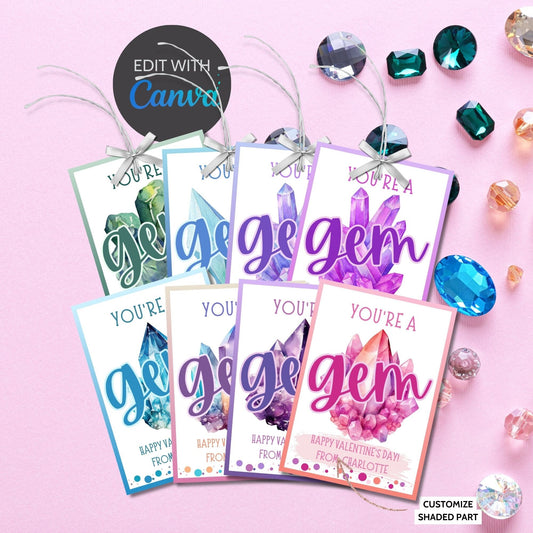 Gem Jewel Youre a Gem Valentines Printable Girl Boy | Friend Coworker Classmate Valentine | Instant Download | Kids Valentines Cards