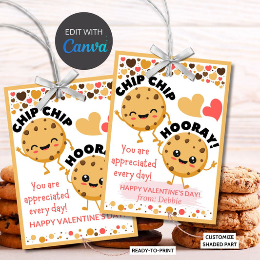 Valentines Tag for Cookie | Chip Hooray Valentine Printable Gift Tag | Chocolate Chip | Kids Preschool Valentine | Snack Size Chip Label