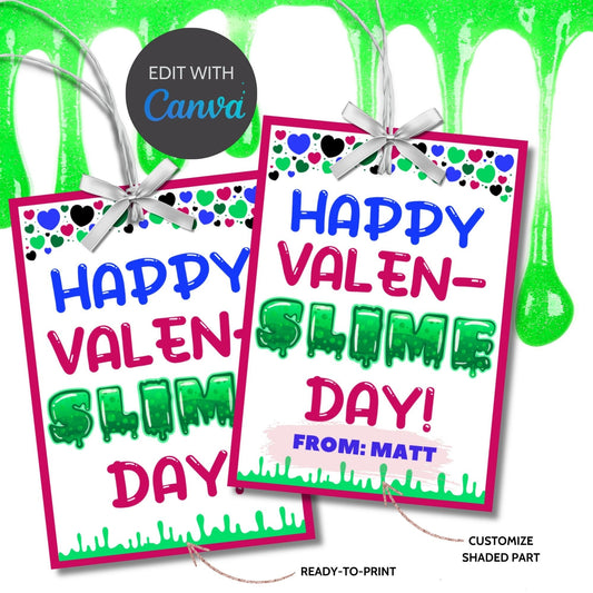 Slime Valentine Tag Sticker | Slime Valentine Bag Topper | School Valentine | Classroom Treat | Name Editable Yourself | Instant Download