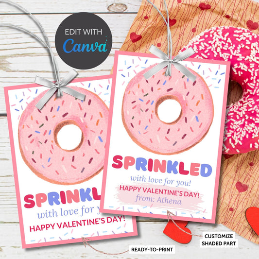 Printable Donut Sprinkles Tag | Valentine School Friend Teacher Gift | Donut Theme | Donut Stickers | Edit Yourself Instant Download