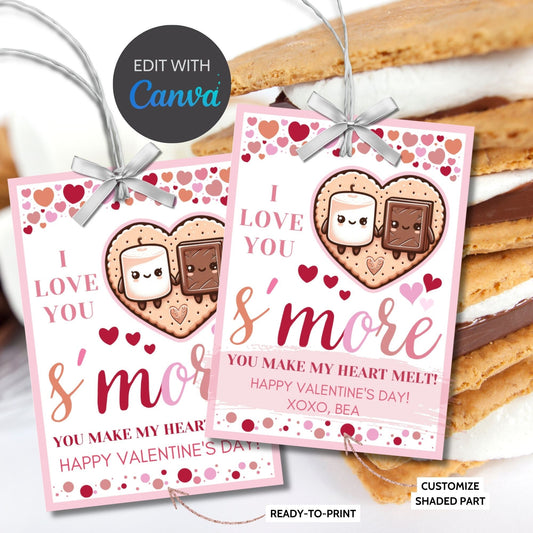 I Love You Smore Printable | Instant Download | Editable | Smores Bar | Smores Valentine Tag | Teacher Friend Classmate Smores