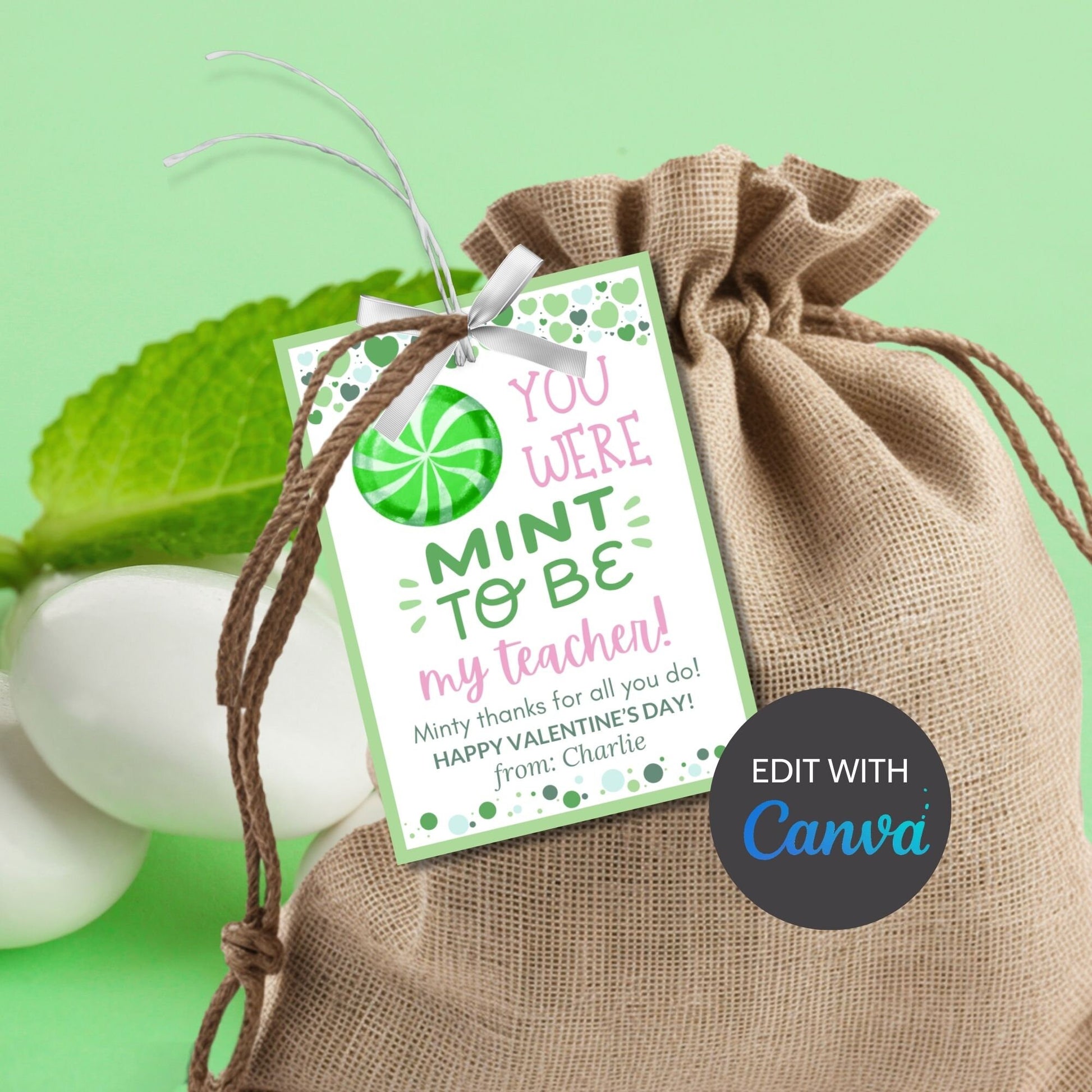 Printable Valentines Mint Tags | You Were Mint To Be | Thank You Gift Label | Canva Template | Instant Download | Valentine Gift Tag