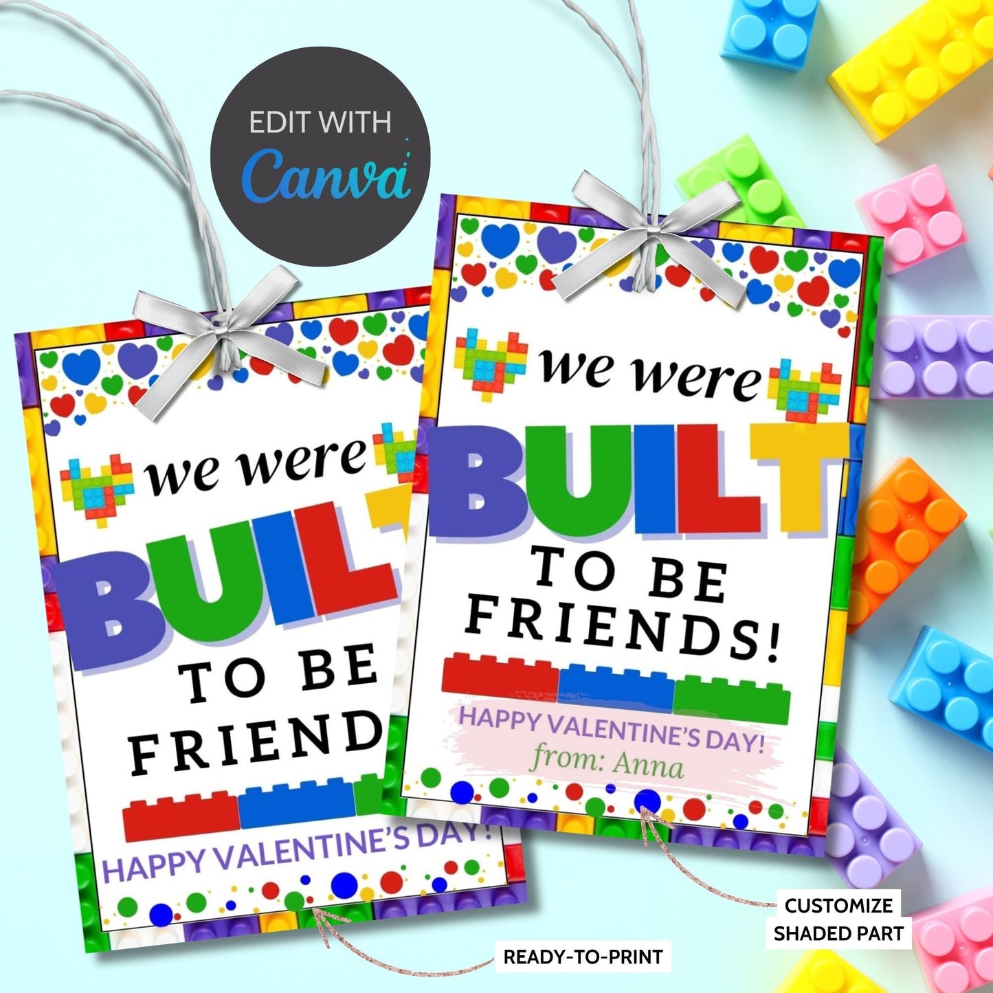 Printable Built To Be Friends | We Were Built To Be Friends Valentine | Brick Valentine | Gift For Him Her | Friendship Tag