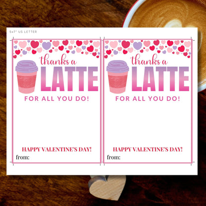 Thanks a Latte Valentine Gift Card Holder | Coffee Gift Card Teacher Nurse PTA PTO Coworker Colleague Friend Gift Card | Pink Purple Red