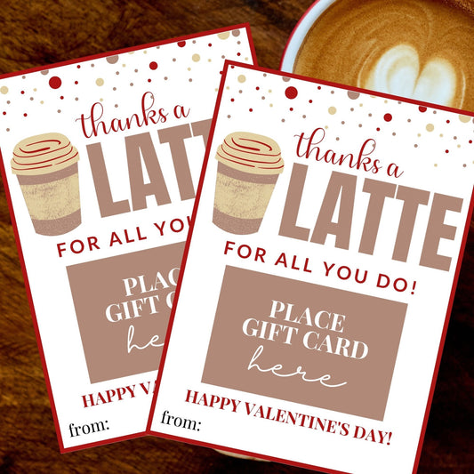 Thanks a Latte Valentine Gift Card Holder Boy Guy Him | Coffee Gift Card Teacher Nurse PTA PTO Coworker Colleague Friend Gift Card